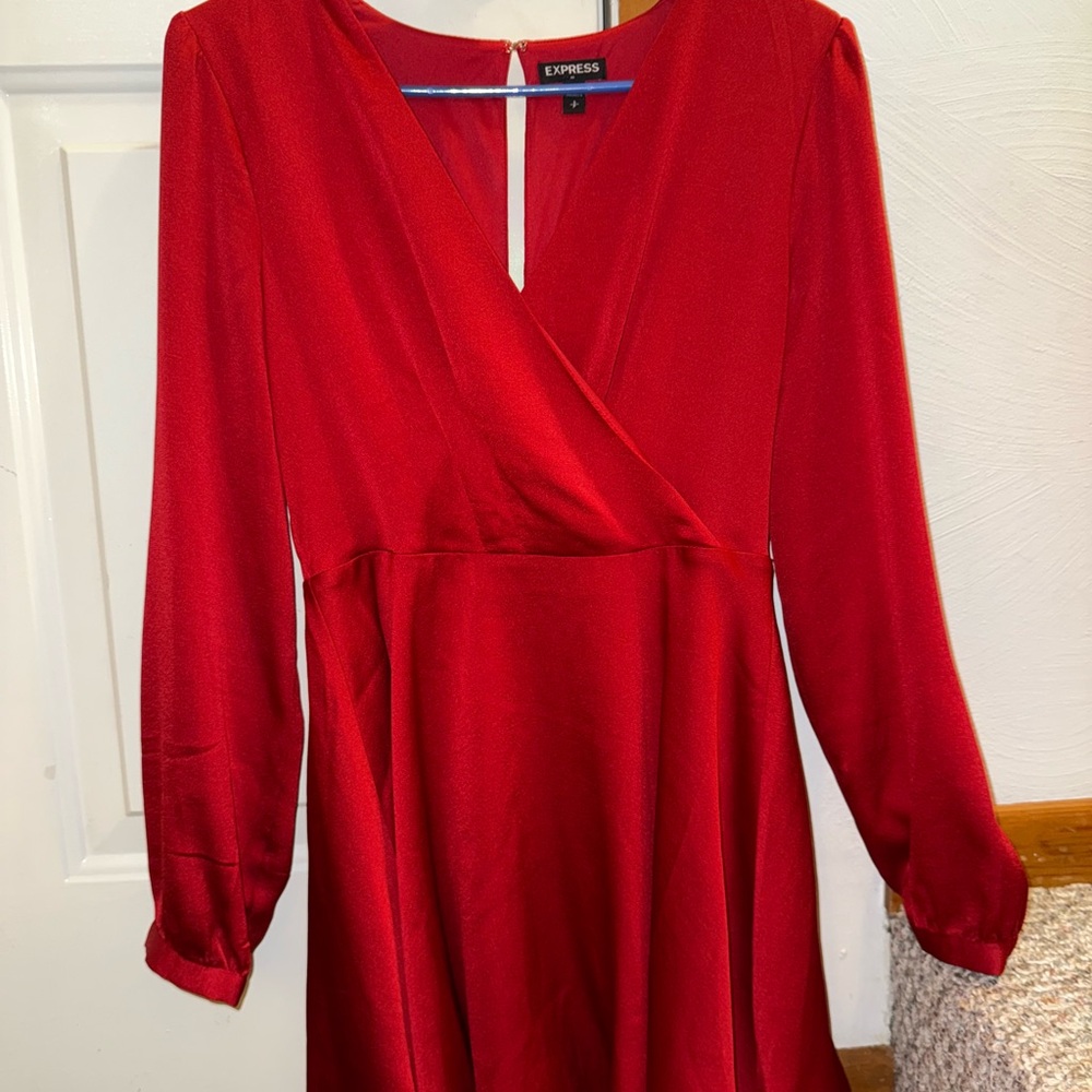 Express Red Bishop Sleeve Wrap Sundress